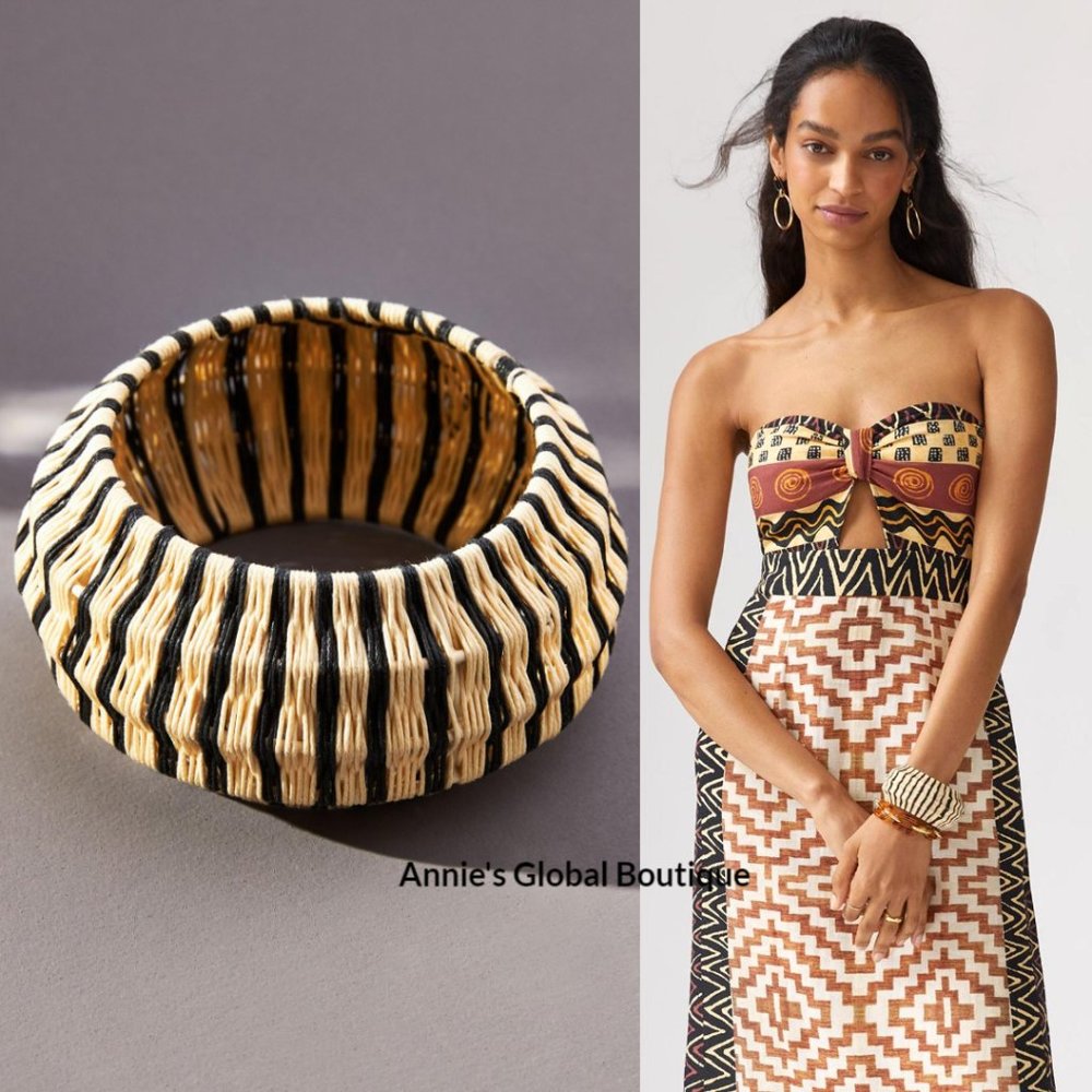 NWT ANTHROPOLOGIE Rosamund Woven Rattan Bangle Bracelet - Picture 6 of 16